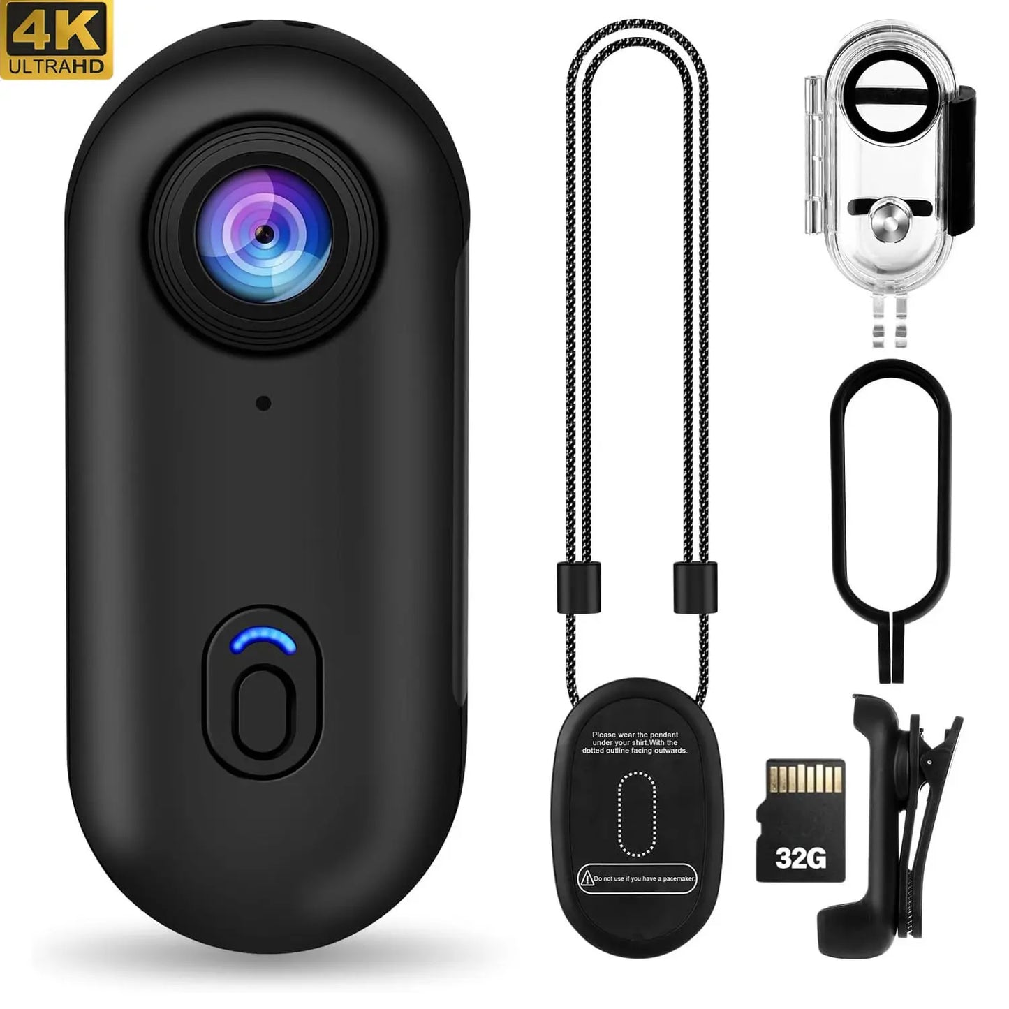 128G 4K Body Camera, Thumb Size Cam,Wearable Camera with 360°Rotatable Clip & Magnetic Clip,120 Minutes for Recording,Take for Lecture, Traveling,Pet Walking,Outdoors Activities