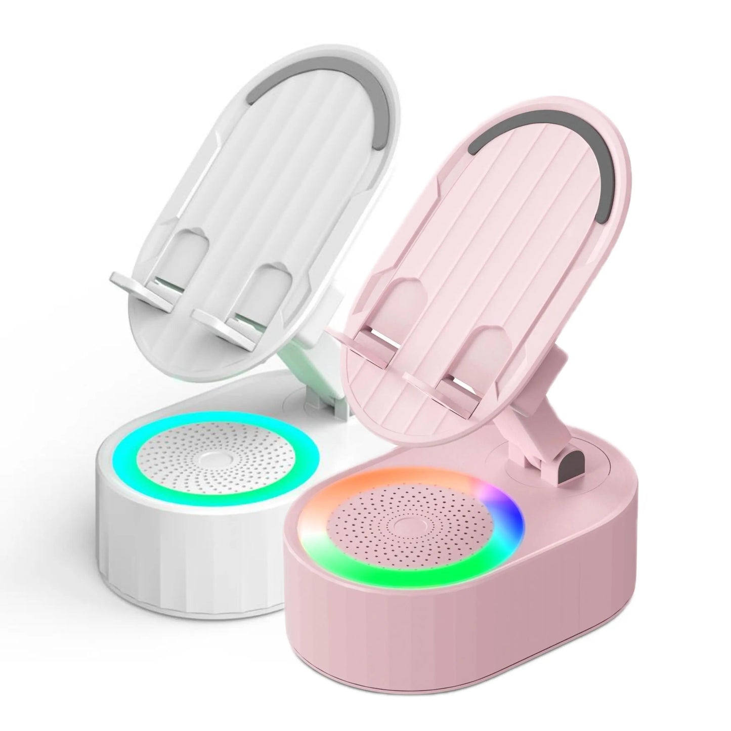 AKLLCCR Wireless Induction Audio Bluetooth Speaker 5In1 Cellphone Holder USB Emergency Rechargeable (5000Mah) Portable Power Mobile Tablet Stand with Colorful Ambient Light Gifts for Friend, Family