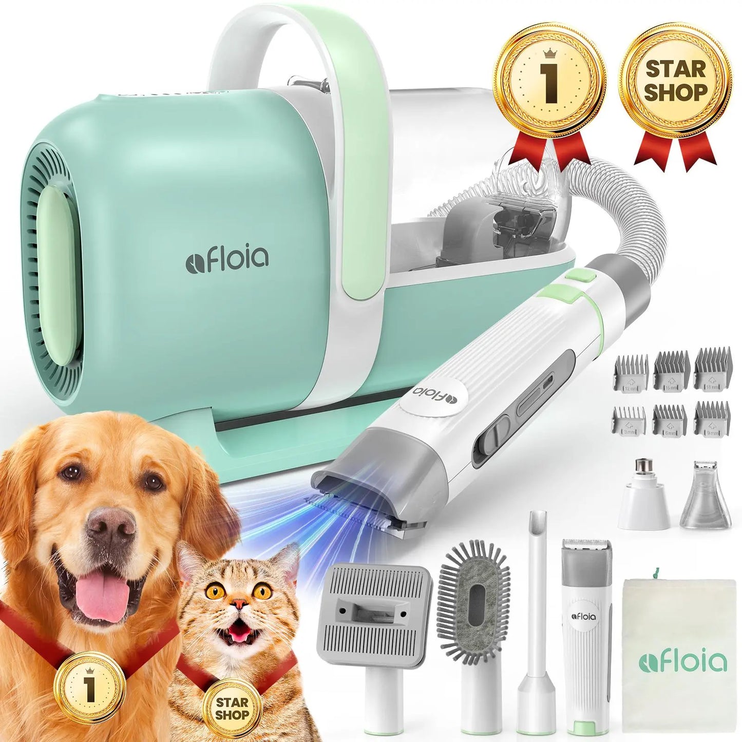 【Limitedtimeflashsale】Afloia Dog Grooming Kit, Pet Grooming Vacuum & Dog Clippers & Dog Brush for Shedding with Vacuum Grooming Tools, Petlovers Low Noise Dog Vacuum Hair Remover Pet Grooming Supplies Paw Trimmer Summervibes