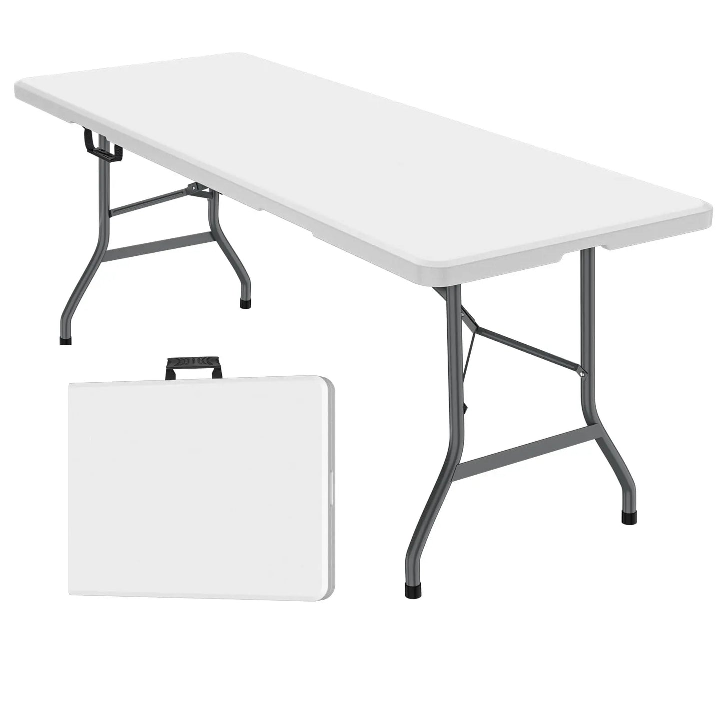 FWTI DEAL 6 Feet Foldable Table (6Ft Folding Table & Tablecloth Set: ZB-6FT), Built in Carrying Handle & Alloy Steel Legs, Heavy Duty Portable for Party, Dining, Wedding, Events, Picnic, Indoor, Outdoor, Camping, Utility - White