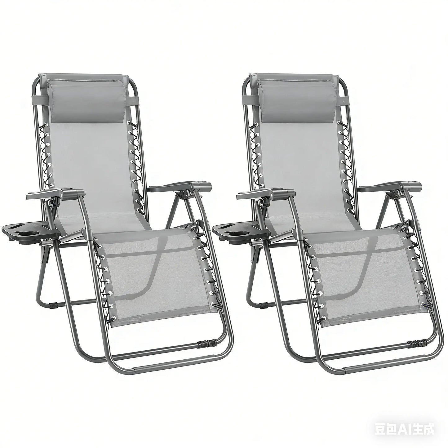 Zero Gravity Set of 2 Folding Lounge Chairs with Cup Holder Trays, Adjustable Pillow, Camping and Poolside Accessory, Outdoor Design, Beach Chair Foldable, Outdoor Lawn Chair