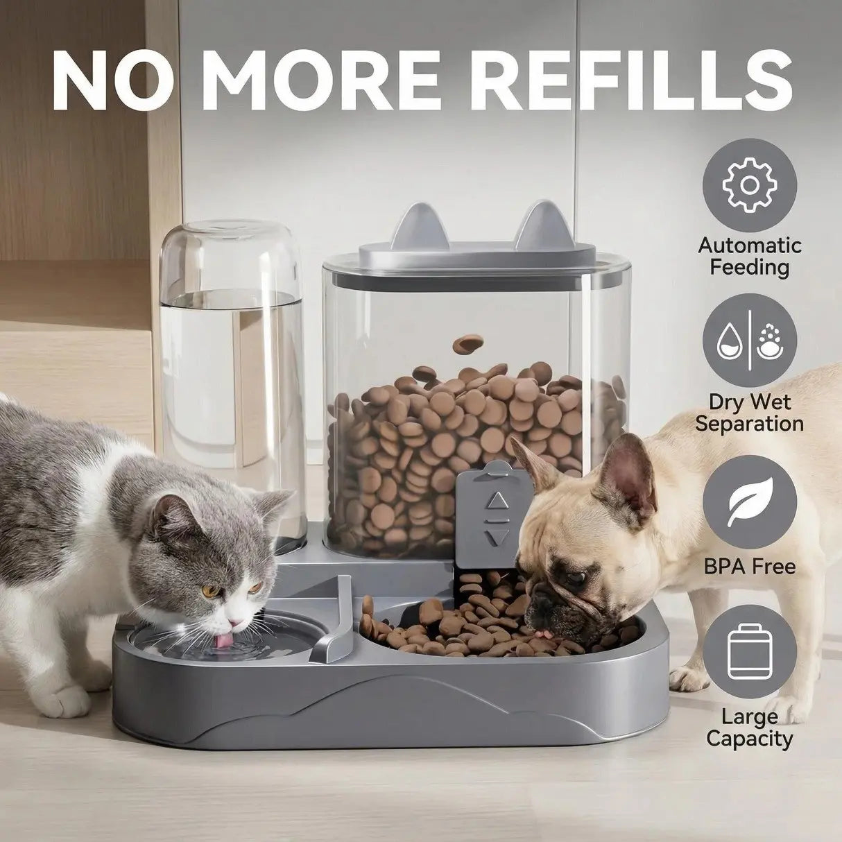 2-In-1 Automatic Cat Feeder and Water Dispenser, Gravity Pet Feeding Station, BPA Free, Dry Wet Separation, Auto Dog Water Bowl for Indoor Cats Dogs, Travel Friendly