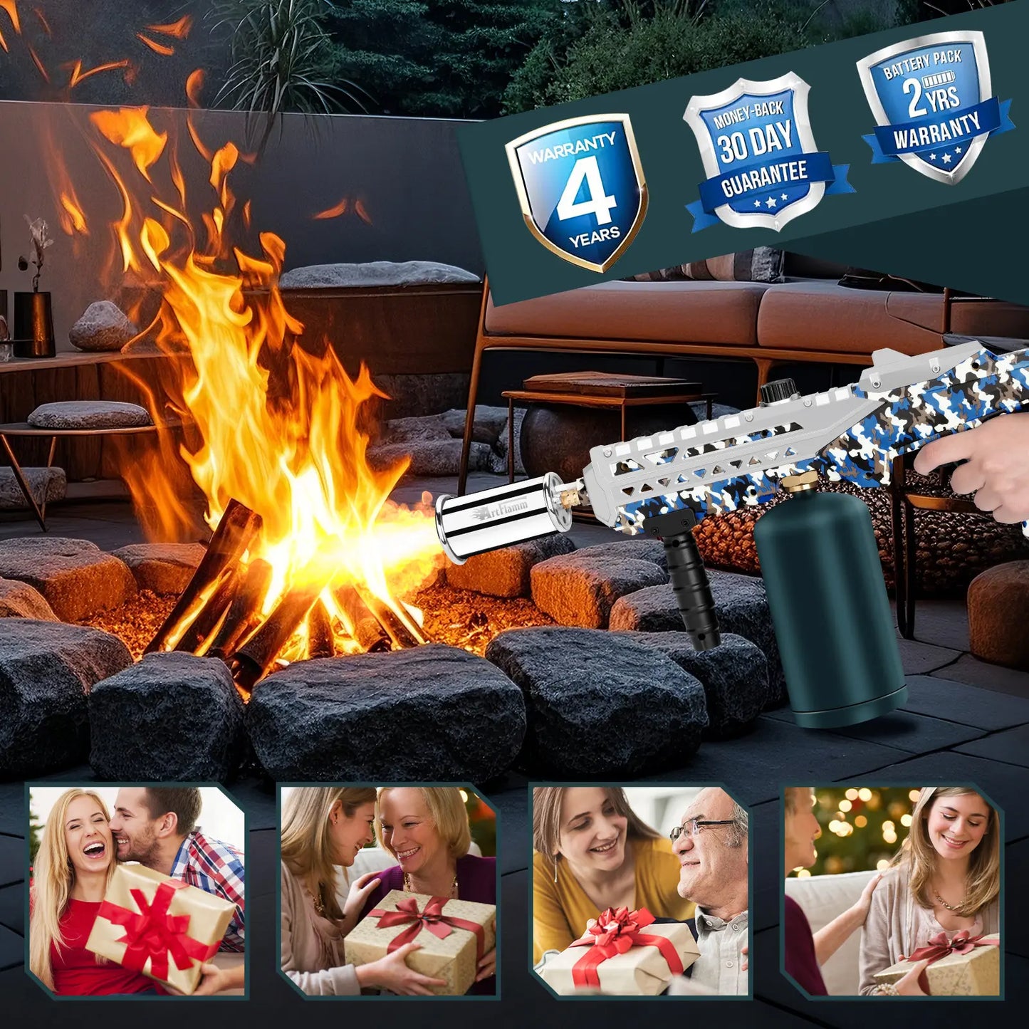 ARTFLAMM Powerful Propane Torch Gun, Multi-Use Torch with Adjustable Flame, Blow Torch for Campfire, Fire Pit Starter, Fun Gift (Propane Tank Not Included)