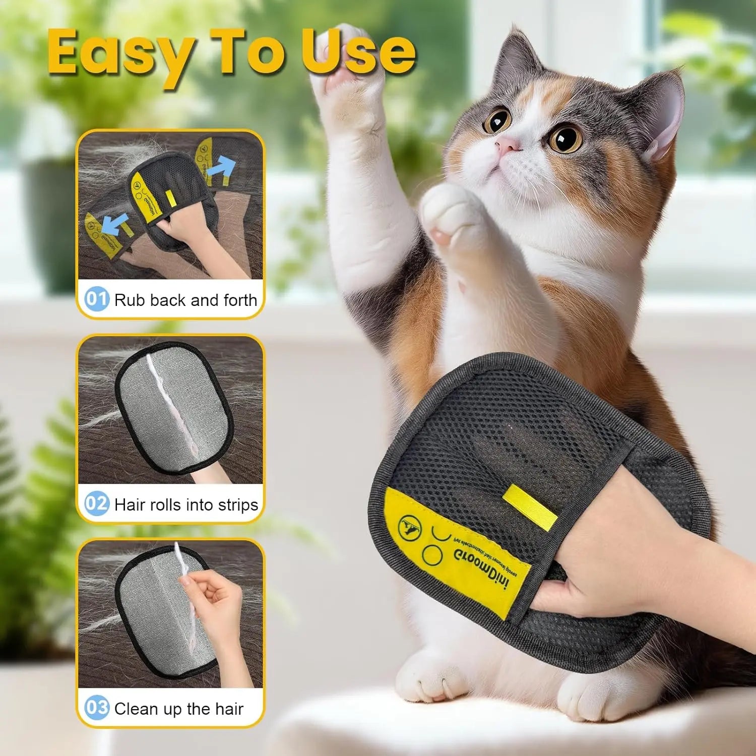 2Pcs Pet Hair Remover Electrostatic Gloves Two-Way Brush Sticky Hair Remover for Couches Carpets Car Seats Home Cleaning Portable Grooming Tool