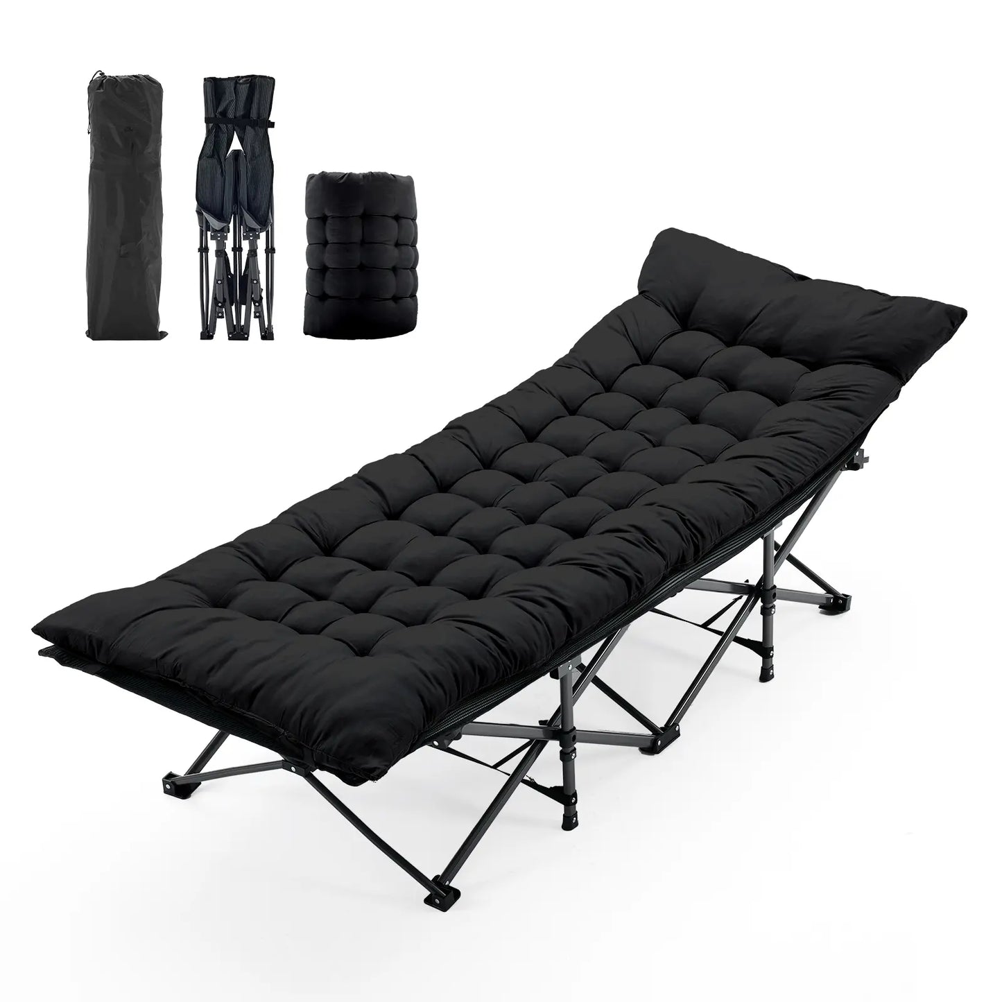 Camping Cot for Adults, 6 Angle Adjustable Folding Camping Bed with Mattress, Foldable Camping Bed for Camp, Office, Outdoor, Lightweight Camping Cot Supports 450 Lbs