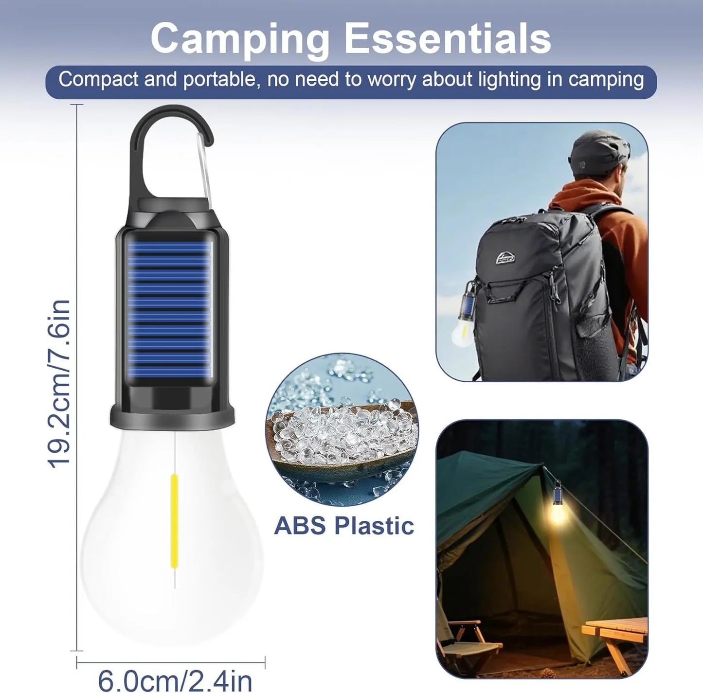 2/4 PCS Rechargeable Solar LED Light Bulbs, Waterproof Clip Hook Solar Outdoor Lights, Portable Camping Gear for Hiking, Emergency Use,Summervibes