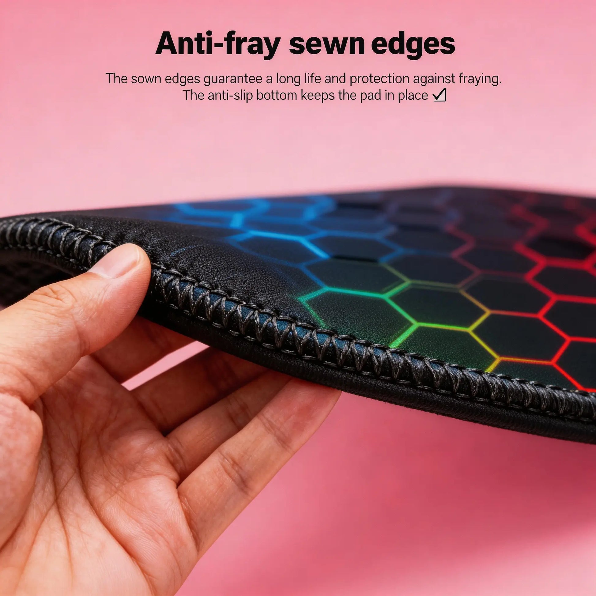 Mouse Pad - Cyber Hex Grid Extended Abstract Geometric Desk Mat, Stitched Edges & Non-Slip Base for Office & Gaming Tiktokshopspringglowup,Summervibes