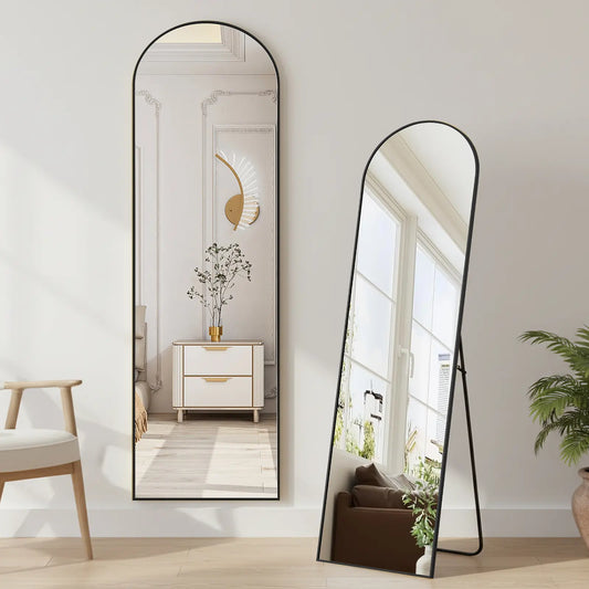 【New Size】Full Length Mirror, Floor Standing Mirror with Stand, Wall Aluminum Alloy Thin Frame Hanging or Leaning for Living Room Bedroom Cloakroom Decorating