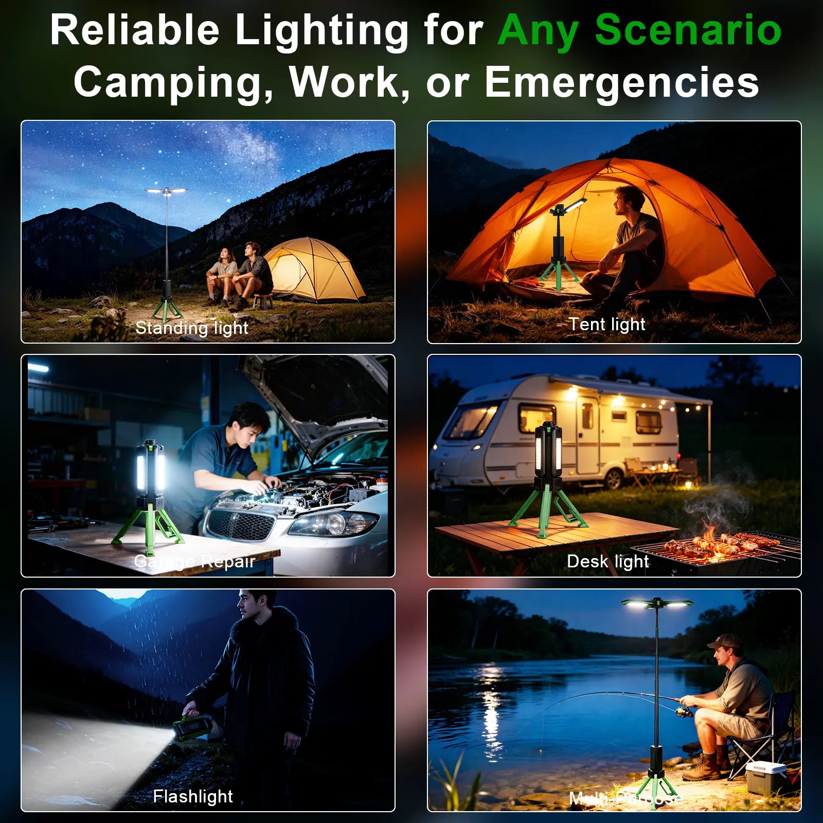 Culiding 15000Mah Rechargeable Telescopic Camping Light, Portable Flashlight & Lantern with Reinforced Tripod Base, Height Adjustable Dimmable Tent Light, Power Bank for Outdoor BBQ, Hiking, Job Site Outdoorfun