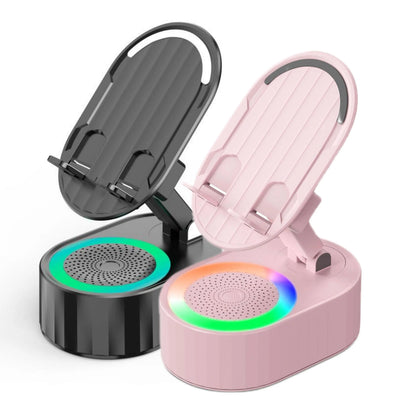 AKLLCCR Wireless Induction Audio Bluetooth Speaker 5In1 Cellphone Holder USB Emergency Rechargeable (5000Mah) Portable Power Mobile Tablet Stand with Colorful Ambient Light Gifts for Friend, Family
