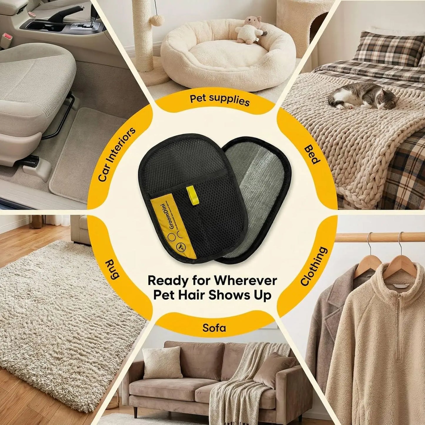 2Pcs Pet Hair Remover Electrostatic Gloves Two-Way Brush Sticky Hair Remover for Couches Carpets Car Seats Home Cleaning Portable Grooming Tool