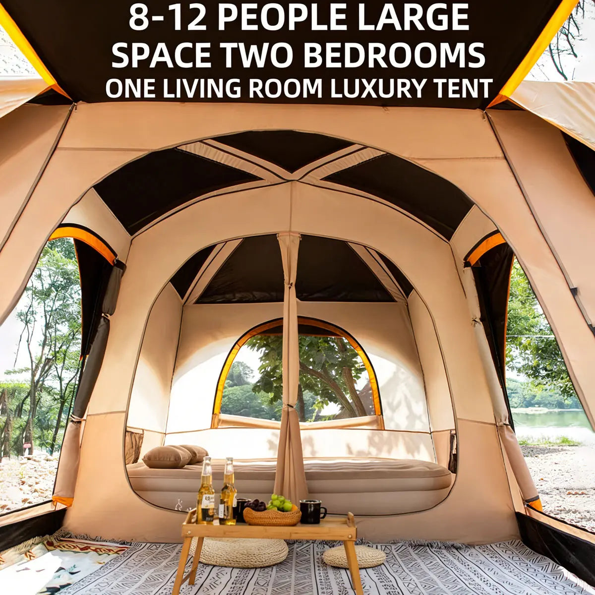 【Camping Essentials】2026 Extra Large 10-12 Person Family Tent Waterproof Instant Setup Oxford Polyester Lightweight Canopy with Mesh Windows & Double Doors - Camping Accessories for Outdoor Hiking Picnic Spacious Easy Pop up Glamping Gear Gifts