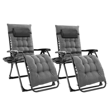 Zero Gravity Set of 2 Folding Lounge Chairs with Cup Holder Trays, Adjustable Pillow, Camping and Poolside Accessory, Outdoor Design, Beach Chair Foldable, Outdoor Lawn Chair