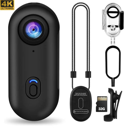 128G 4K Body Camera, Thumb Size Cam,Wearable Camera with 360°Rotatable Clip & Magnetic Clip,120 Minutes for Recording,Take for Lecture, Traveling,Pet Walking,Outdoors Activities