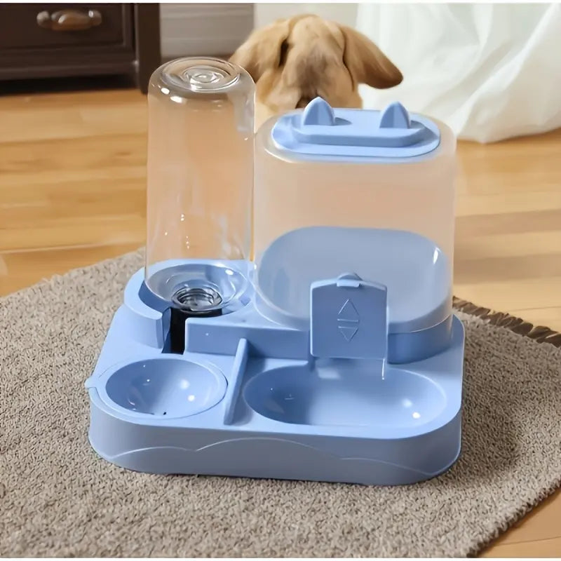 2-In-1 Automatic Cat Feeder and Water Dispenser, Gravity Pet Feeding Station, BPA Free, Dry Wet Separation, Auto Dog Water Bowl for Indoor Cats Dogs, Travel Friendly