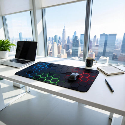 Mouse Pad - Cyber Hex Grid Extended Abstract Geometric Desk Mat, Stitched Edges & Non-Slip Base for Office & Gaming Tiktokshopspringglowup,Summervibes