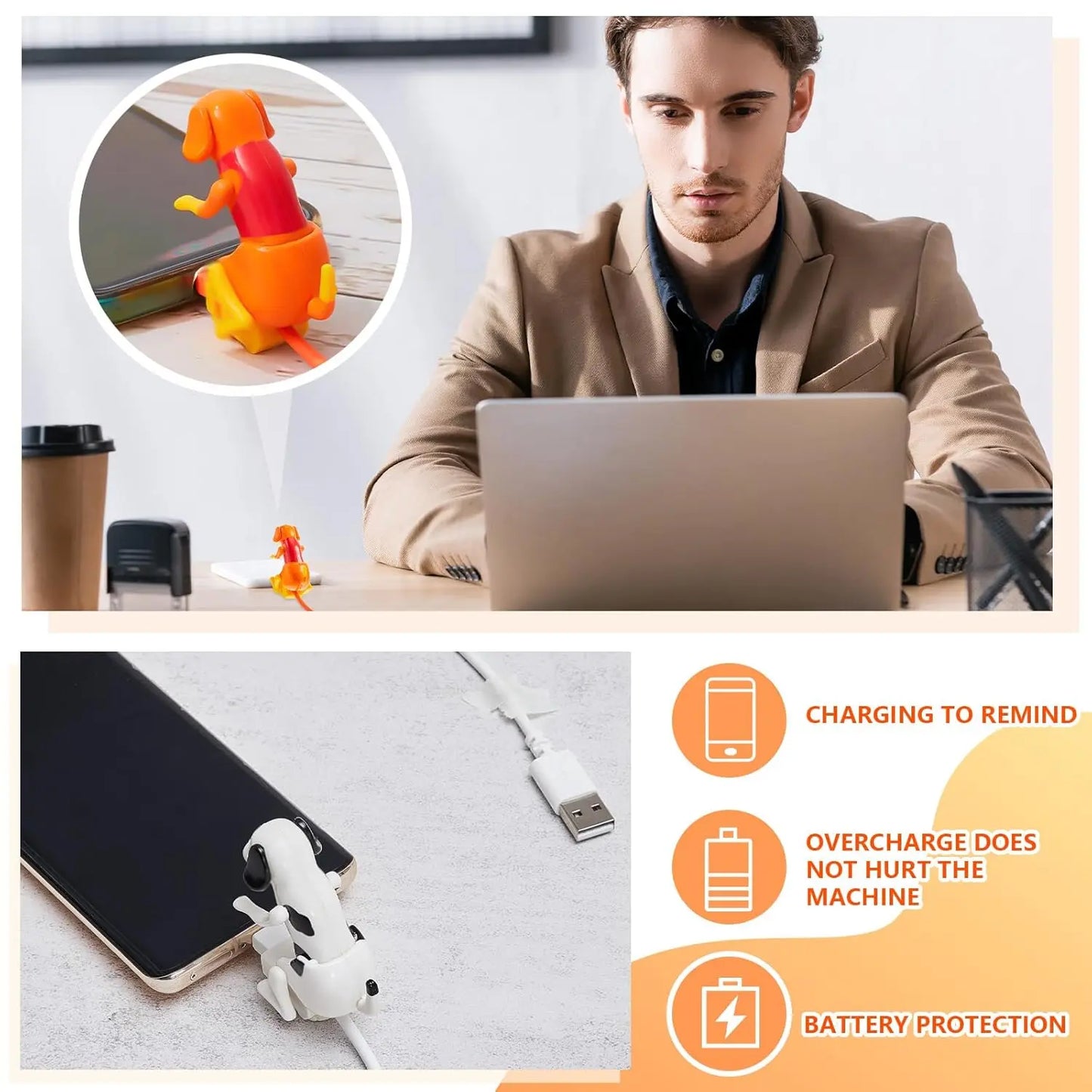 Funny Dog Charging Cable , Smartphone Funny USB Cable, USB Data Transmission, Mini Graduation Season Gift, Presents for Charging of Mobile Phones, Compatible with Type-C/Lightning