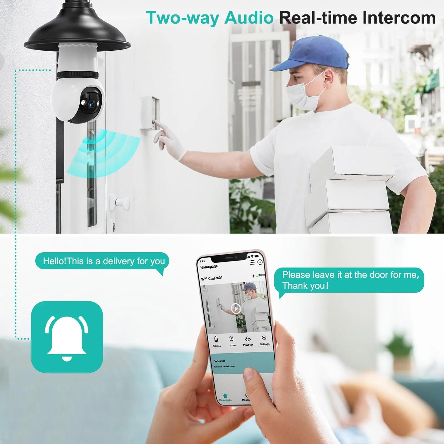 Hawkray Infrared Night Vision Wireless Indoor/Outdoor Security Camera with Night Vision, Motion Detection, 360° Remote Viewing, and Real-Time Alerts Light Bulb Cord Protection Protection