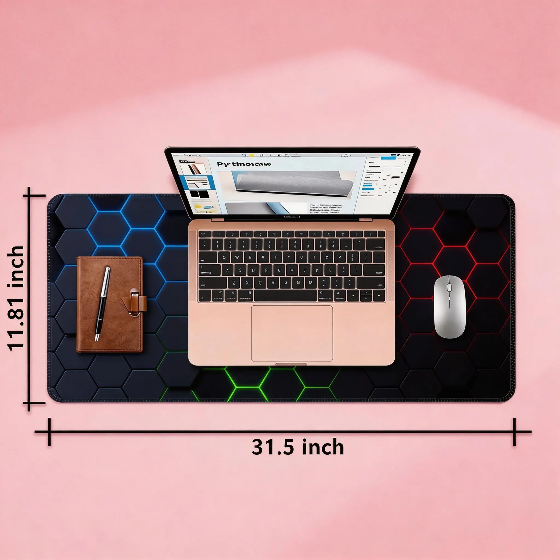 Mouse Pad - Cyber Hex Grid Extended Abstract Geometric Desk Mat, Stitched Edges & Non-Slip Base for Office & Gaming Tiktokshopspringglowup,Summervibes