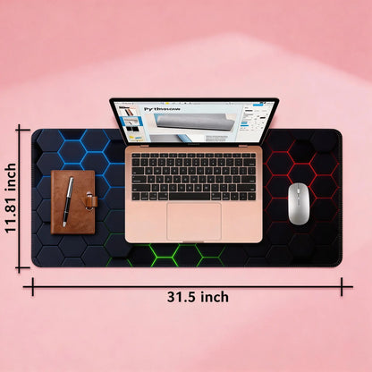 Mouse Pad - Cyber Hex Grid Extended Abstract Geometric Desk Mat, Stitched Edges & Non-Slip Base for Office & Gaming Tiktokshopspringglowup,Summervibes
