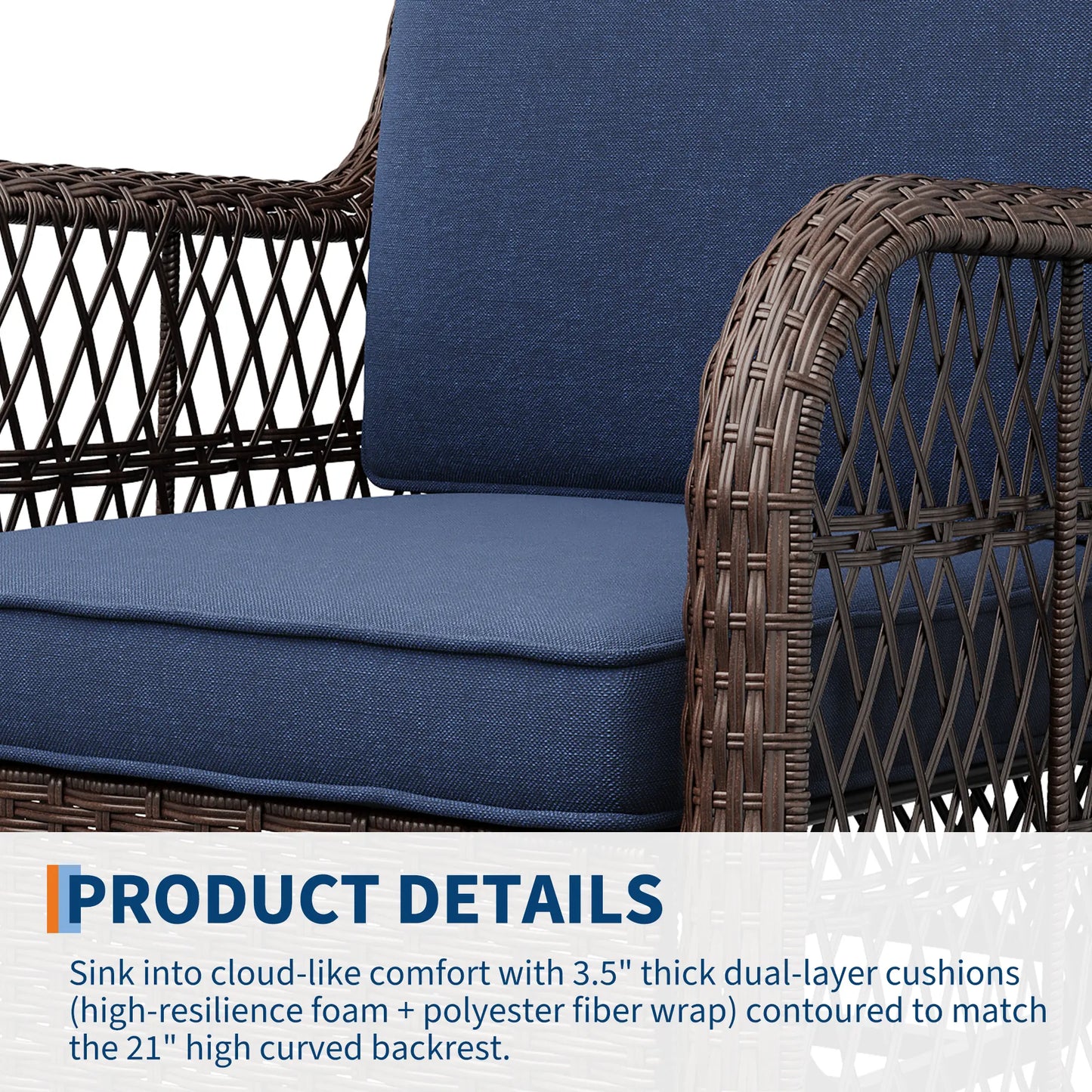 Swivel Patio Furniture Set, 3 Piece Patio Set of 2 with 2-Tier Tempered Glass Top Side Table, Outdoor Wicker Bistro Set for Porch, Balcony, Backyard