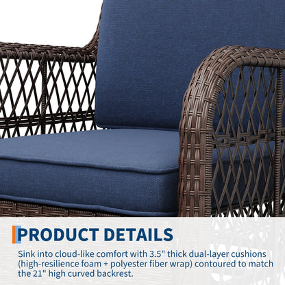 Swivel Patio Furniture Set, 3 Piece Patio Set of 2 with 2-Tier Tempered Glass Top Side Table, Outdoor Wicker Bistro Set for Porch, Balcony, Backyard