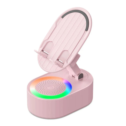 AKLLCCR Wireless Induction Audio Bluetooth Speaker 5In1 Cellphone Holder USB Emergency Rechargeable (5000Mah) Portable Power Mobile Tablet Stand with Colorful Ambient Light Gifts for Friend, Family