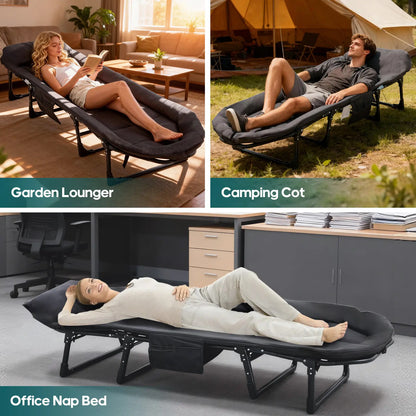 Camping Cot for Adults, 6 Angle Adjustable Folding Camping Bed with Mattress, Foldable Camping Bed for Camp, Office, Outdoor, Lightweight Camping Cot Supports 450 Lbs