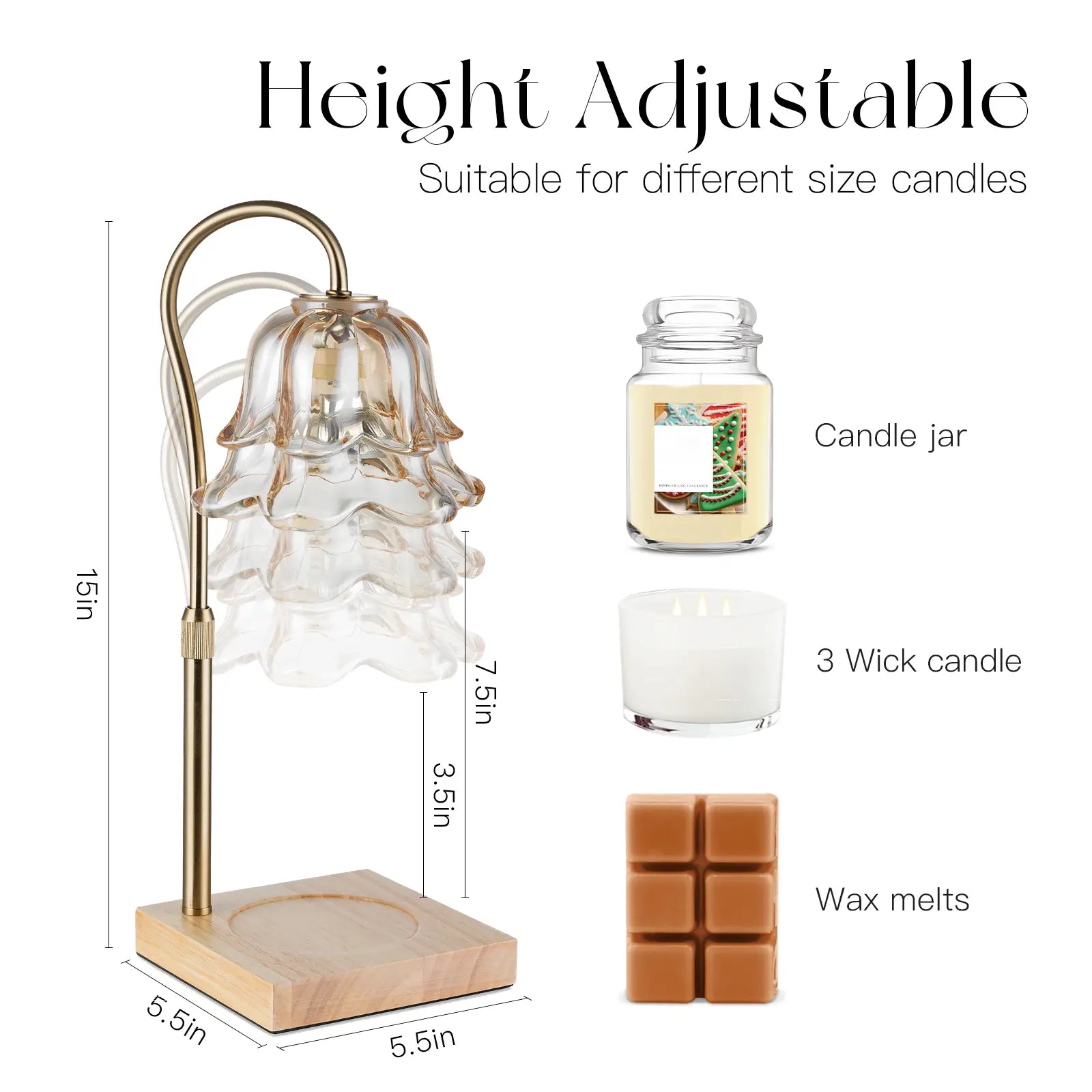 Candeldo Candle Warmer Lamp, Lily of the Valley Flower Lamp, Height Adjustable with Timer, 2 Bulbs Included, Flameless Fragrance Lamp for Home Bedroom Decor, Ideal Gift for Mom Birthday