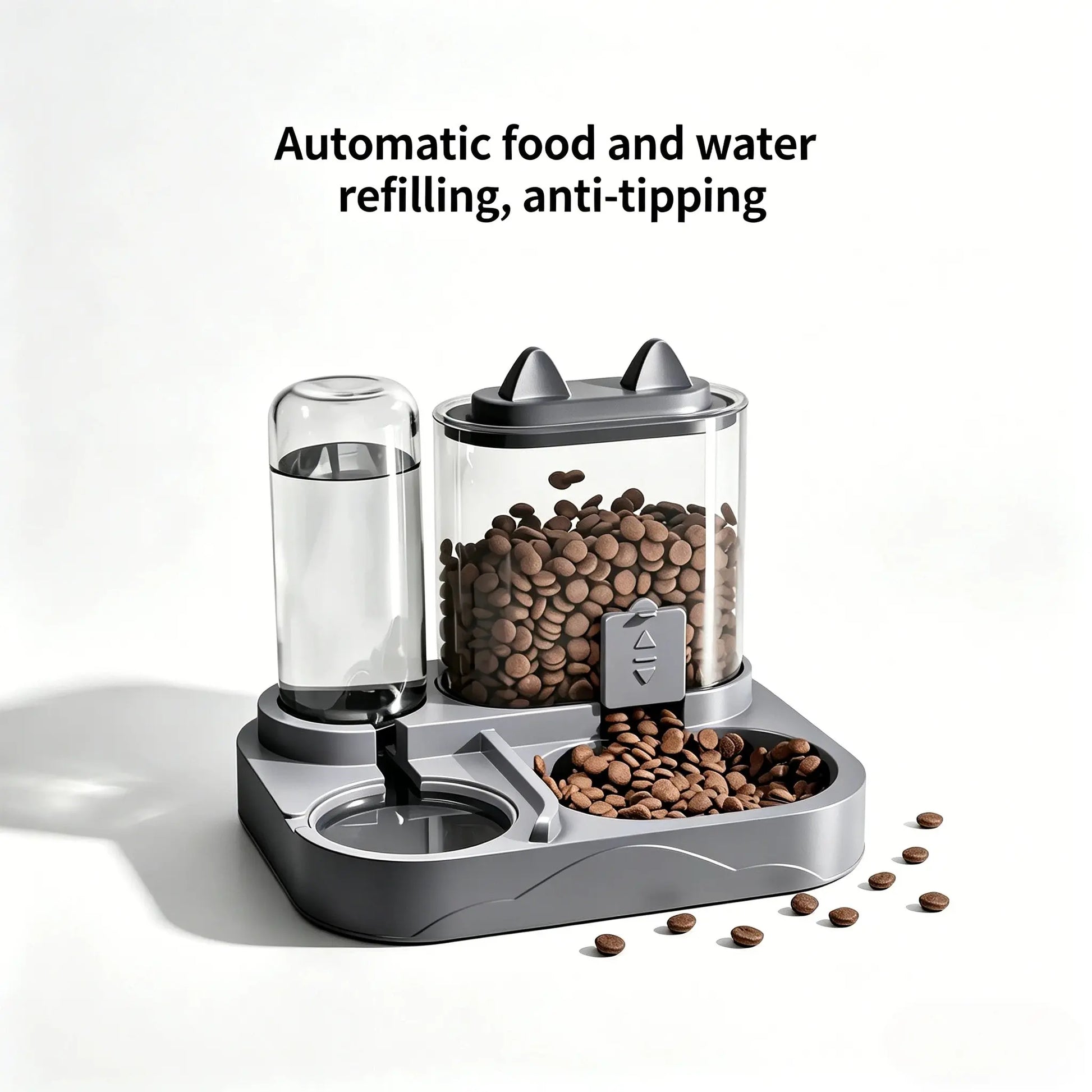2-In-1 Automatic Cat Feeder and Water Dispenser, Gravity Pet Feeding Station, BPA Free, Dry Wet Separation, Auto Dog Water Bowl for Indoor Cats Dogs, Travel Friendly