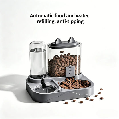 2-In-1 Automatic Cat Feeder and Water Dispenser, Gravity Pet Feeding Station, BPA Free, Dry Wet Separation, Auto Dog Water Bowl for Indoor Cats Dogs, Travel Friendly