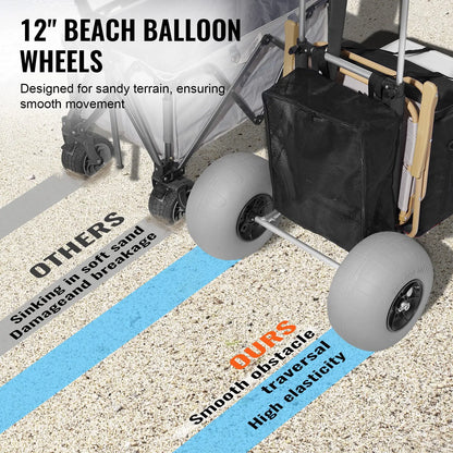 VEVOR Beach Dolly with Big Wheels for Sand, Summervibes,Summervibes, 29.9" X 15.4" Cargo Deck, W/ 12" BIG Wheels, 165LBS Loading Capacity Folding Sand Cart & 27" to 44.7" Adjustable Height, Heavy Duty Cart for Beach VEVOR Super Brand Day