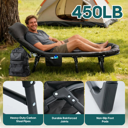 Camping Cot for Adults, 6 Angle Adjustable Folding Camping Bed with Mattress, Foldable Camping Bed for Camp, Office, Outdoor, Lightweight Camping Cot Supports 450 Lbs
