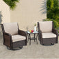 Swivel Patio Furniture Set, 3 Piece Patio Set of 2 with 2-Tier Tempered Glass Top Side Table, Outdoor Wicker Bistro Set for Porch, Balcony, Backyard