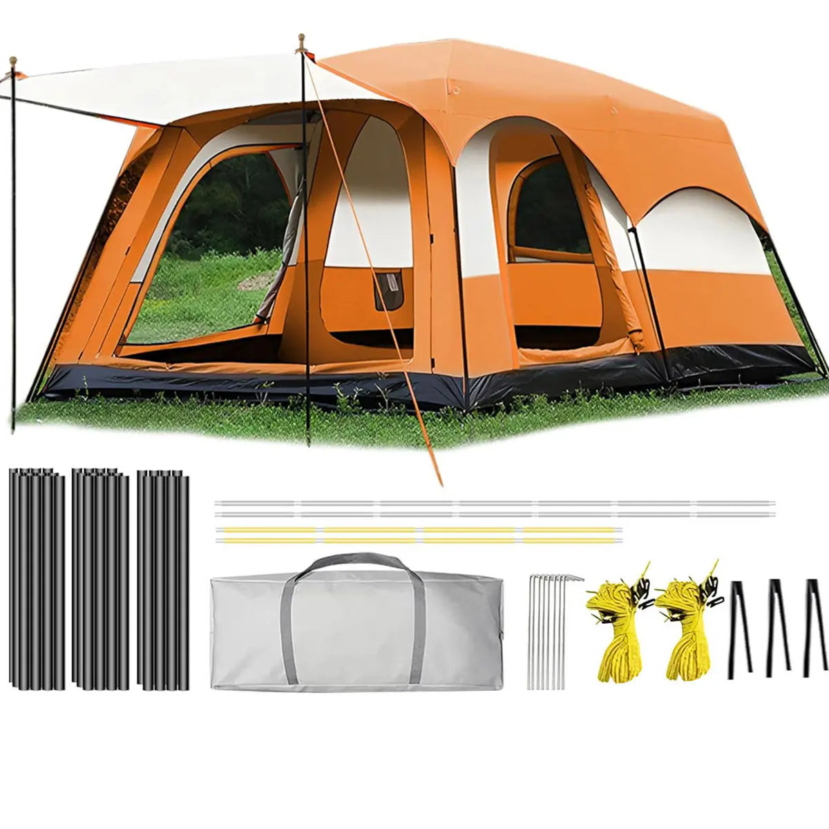 【Camping Essentials】2026 Extra Large 10-12 Person Family Tent Waterproof Instant Setup Oxford Polyester Lightweight Canopy with Mesh Windows & Double Doors - Camping Accessories for Outdoor Hiking Picnic Spacious Easy Pop up Glamping Gear Gifts