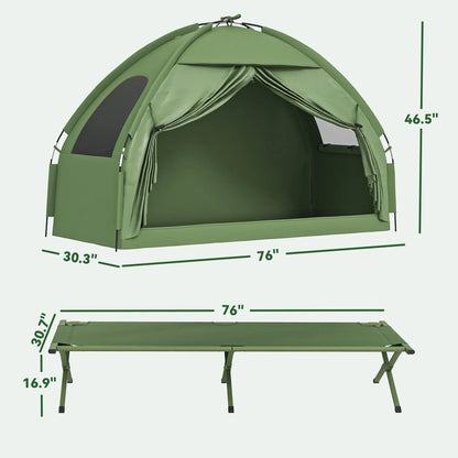 #Summervibes Outsunny 1/2 Person Foldable Camping Cot with Tent, Bedspread, Thick Air Mattress, 4-In-1 Elevated Camping Bed for Outdoor Hiking, Picnic, Travel