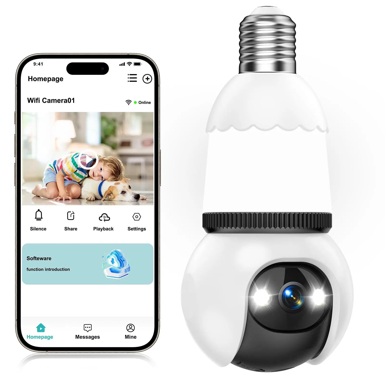 Hawkray Infrared Night Vision Wireless Indoor/Outdoor Security Camera with Night Vision, Motion Detection, 360° Remote Viewing, and Real-Time Alerts Light Bulb Cord Protection Protection