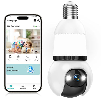 Hawkray Infrared Night Vision Wireless Indoor/Outdoor Security Camera with Night Vision, Motion Detection, 360° Remote Viewing, and Real-Time Alerts Light Bulb Cord Protection Protection