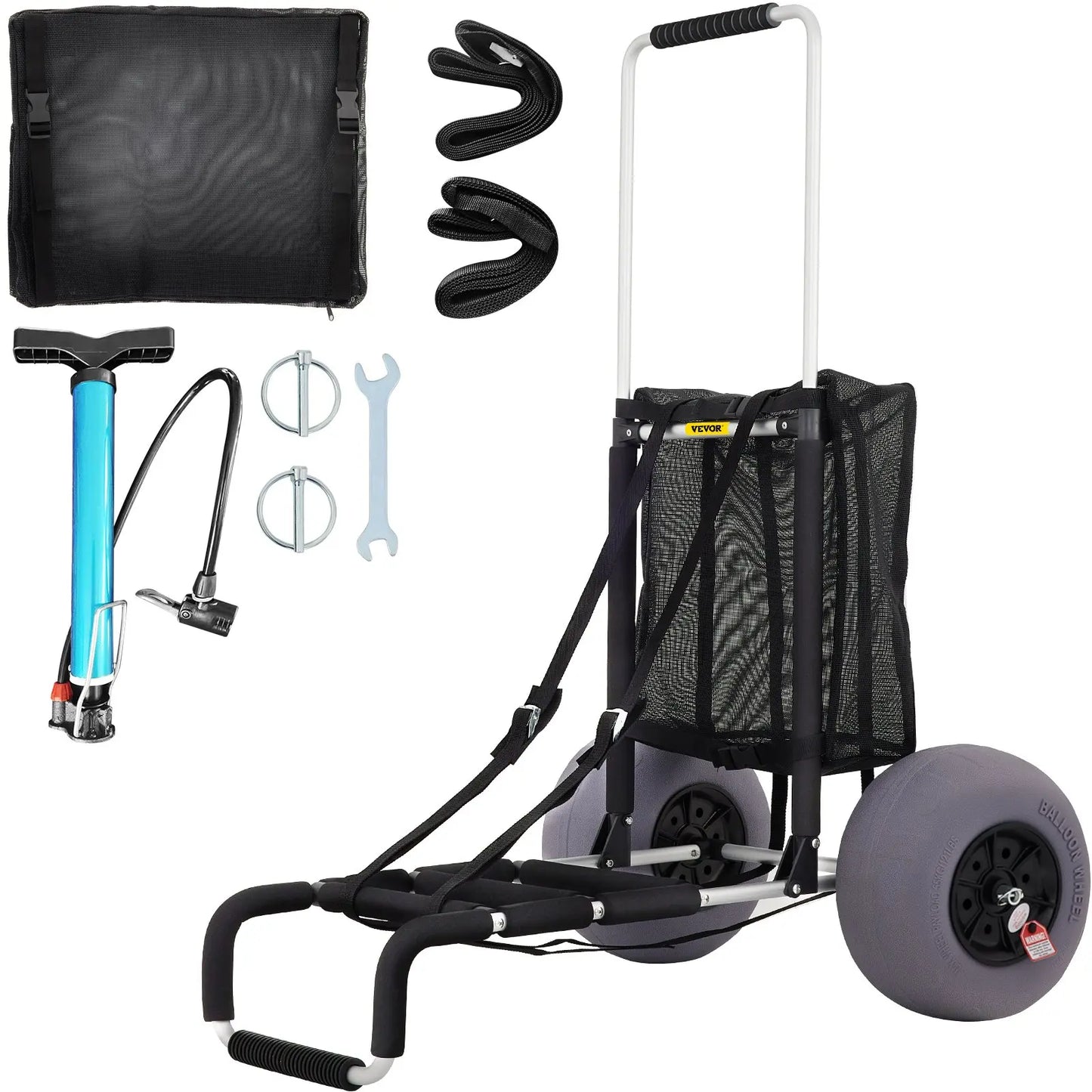 VEVOR Beach Dolly with Big Wheels for Sand, Summervibes,Summervibes, 29.9" X 15.4" Cargo Deck, W/ 12" BIG Wheels, 165LBS Loading Capacity Folding Sand Cart & 27" to 44.7" Adjustable Height, Heavy Duty Cart for Beach VEVOR Super Brand Day