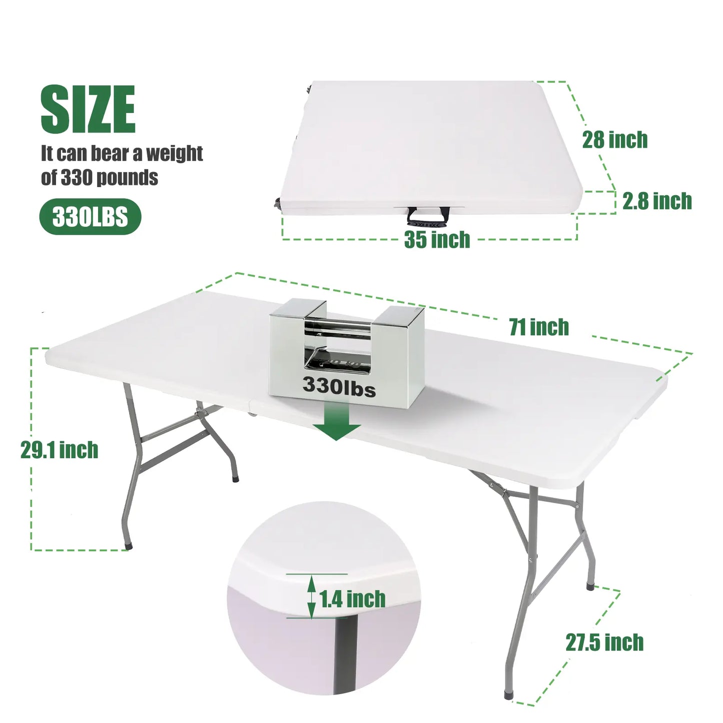 FWTI DEAL 6 Feet Foldable Table (6Ft Folding Table & Tablecloth Set: ZB-6FT), Built in Carrying Handle & Alloy Steel Legs, Heavy Duty Portable for Party, Dining, Wedding, Events, Picnic, Indoor, Outdoor, Camping, Utility - White
