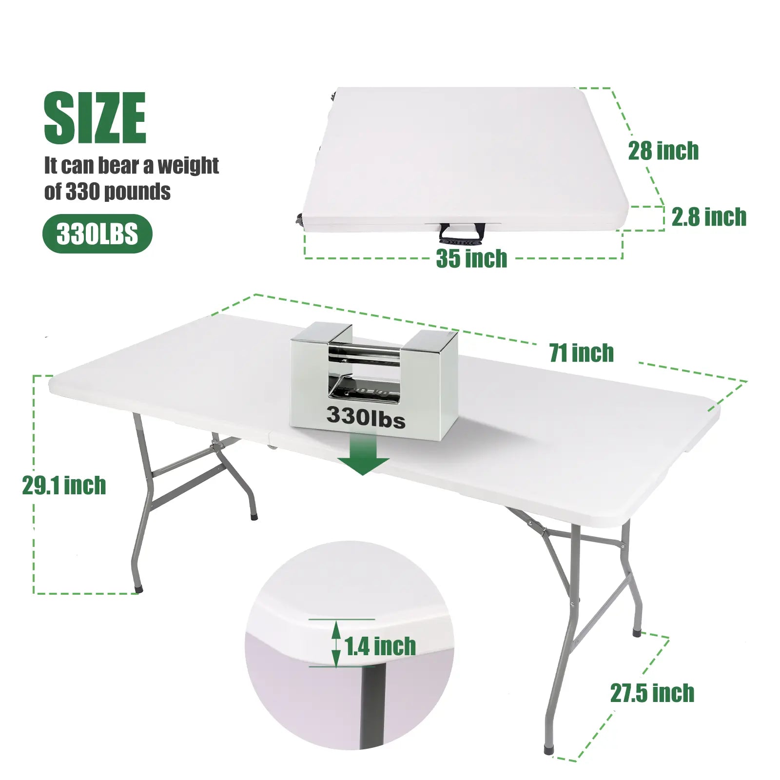FWTI DEAL 6 Feet Foldable Table (6Ft Folding Table & Tablecloth Set: ZB-6FT), Built in Carrying Handle & Alloy Steel Legs, Heavy Duty Portable for Party, Dining, Wedding, Events, Picnic, Indoor, Outdoor, Camping, Utility - White