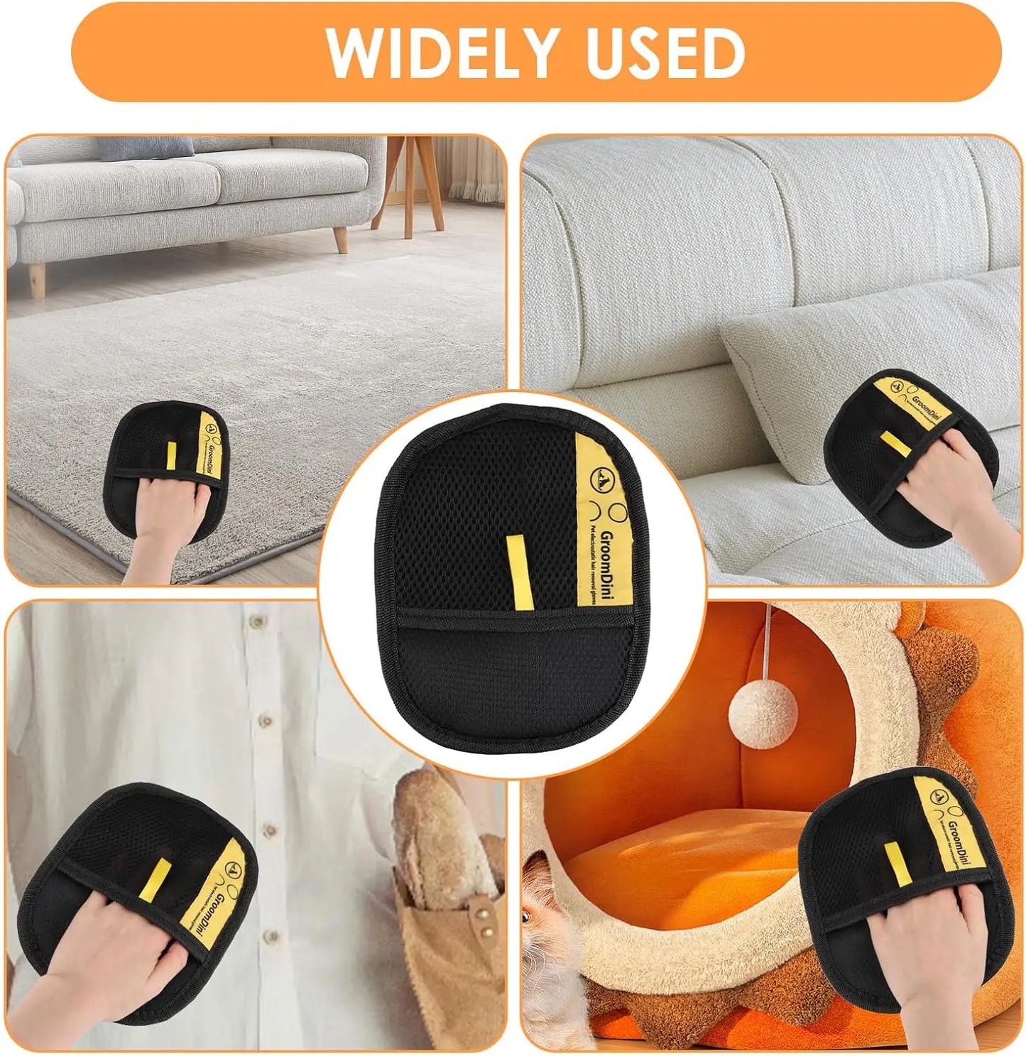 2Pcs Pet Hair Remover Electrostatic Gloves Two-Way Brush Sticky Hair Remover for Couches Carpets Car Seats Home Cleaning Portable Grooming Tool