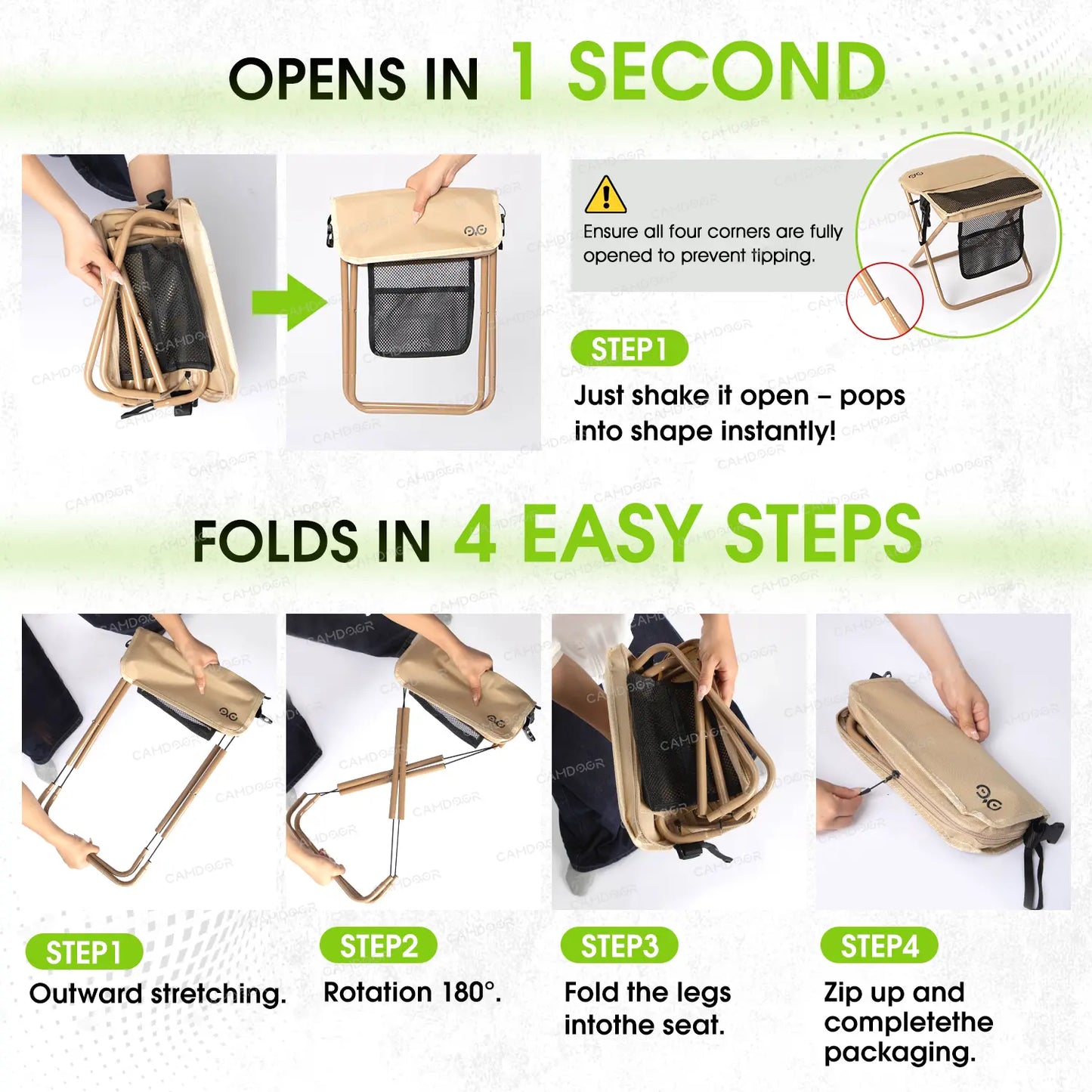 【Summervibes】Camdoor Camping Chairs, Folding Chair, 1.5 Lbs Ultra Light, Max Load Capacity 400Lbs, Portable Outdoor Folding Chair with Pocket, for Queuing, Fishing, Hiking Tours, Outdoor Activities Camping Accessories, Camping Supplies Tiktokshopsp
