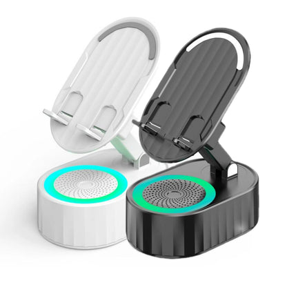 AKLLCCR Wireless Induction Audio Bluetooth Speaker 5In1 Cellphone Holder USB Emergency Rechargeable (5000Mah) Portable Power Mobile Tablet Stand with Colorful Ambient Light Gifts for Friend, Family