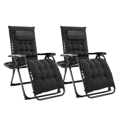 Zero Gravity Set of 2 Folding Lounge Chairs with Cup Holder Trays, Adjustable Pillow, Camping and Poolside Accessory, Outdoor Design, Beach Chair Foldable, Outdoor Lawn Chair