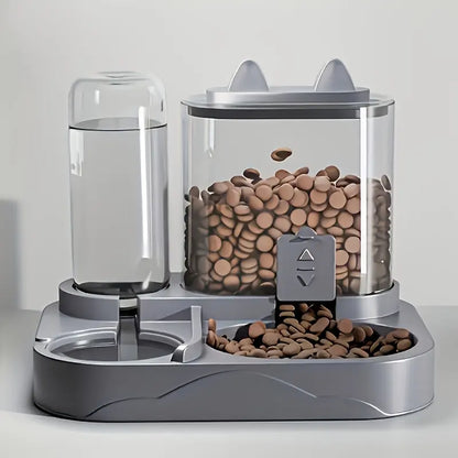 2-In-1 Automatic Cat Feeder and Water Dispenser, Gravity Pet Feeding Station, BPA Free, Dry Wet Separation, Auto Dog Water Bowl for Indoor Cats Dogs, Travel Friendly