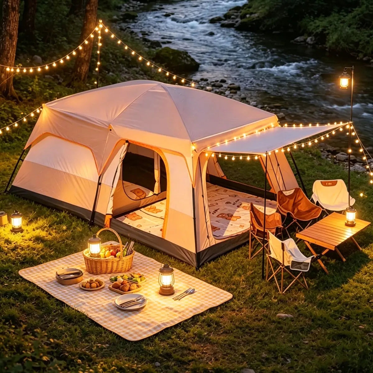 【Camping Essentials】2026 Extra Large 10-12 Person Family Tent Waterproof Instant Setup Oxford Polyester Lightweight Canopy with Mesh Windows & Double Doors - Camping Accessories for Outdoor Hiking Picnic Spacious Easy Pop up Glamping Gear Gifts
