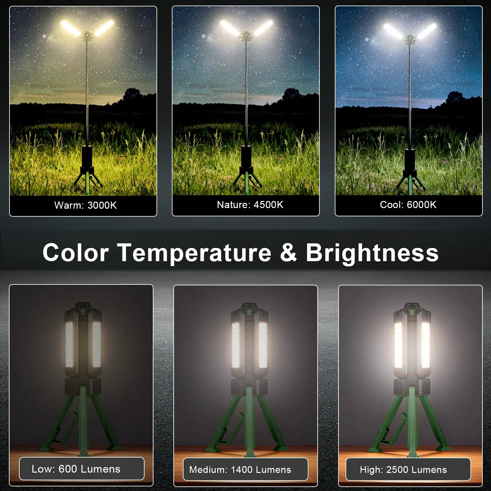 Culiding 15000Mah Rechargeable Telescopic Camping Light, Portable Flashlight & Lantern with Reinforced Tripod Base, Height Adjustable Dimmable Tent Light, Power Bank for Outdoor BBQ, Hiking, Job Site Outdoorfun