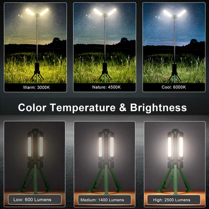 Culiding 15000Mah Rechargeable Telescopic Camping Light, Portable Flashlight & Lantern with Reinforced Tripod Base, Height Adjustable Dimmable Tent Light, Power Bank for Outdoor BBQ, Hiking, Job Site Outdoorfun