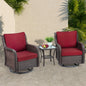 Swivel Patio Furniture Set, 3 Piece Patio Set of 2 with 2-Tier Tempered Glass Top Side Table, Outdoor Wicker Bistro Set for Porch, Balcony, Backyard